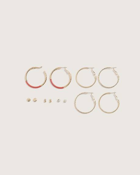 Assorted Gold Studs and Hoop Earrings, Set of 6