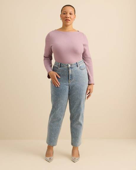 Haut c&ocirc;tel&eacute; &agrave; manches longues et col bateau - Addition Elle