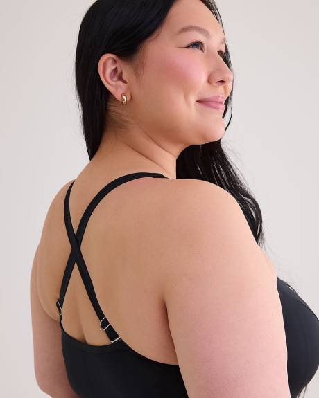 Black V-Neck One-Piece Swimsuit