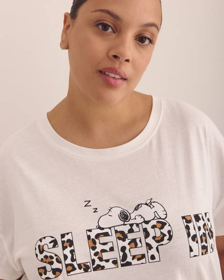 White Snoopy Short-Sleeve Pyjama T-Shirt with Cheetah Text - ti Voglio