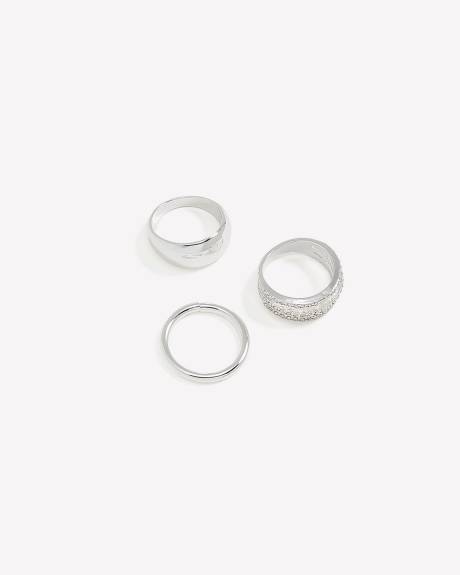 Assorted Silver Rhinestone Rings, Set of 3