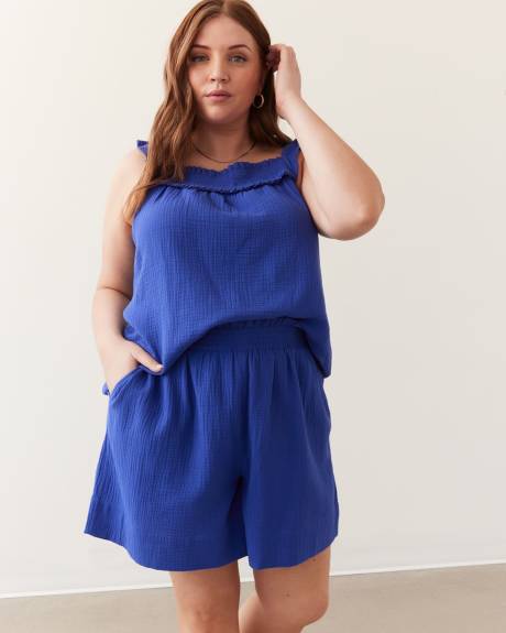 Responsible, Printed Blouse with Elastic Neckline