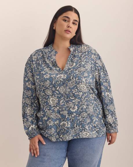 Responsible, Long-Sleeve Mao Split Neck Blouse