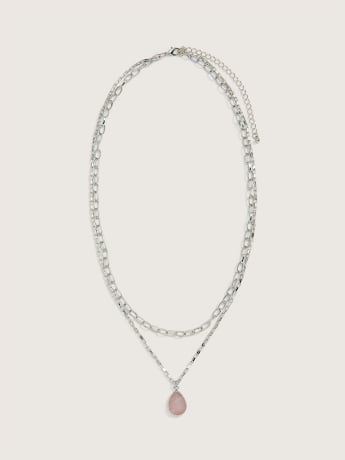 Layered Necklace with Teardrop Stone Pendant
