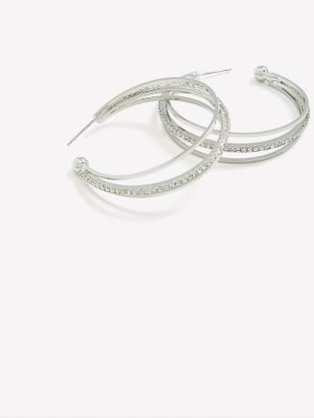 Silver Hoop Earrings with Rhinestones