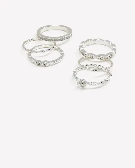 Assorted Paper Glitter Silver Rings, Set of 6