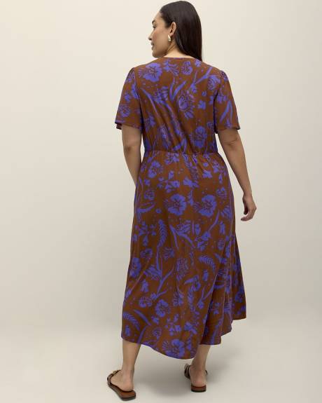 Responsible, Printed High-Low Midi Dress with Flutter Sleeves