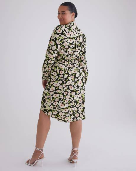 Woven Dress with Shirt Collar and Long Sleeves