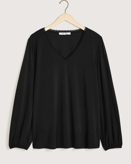 Long Puff Sleeve V-Neck Top - In Every Story