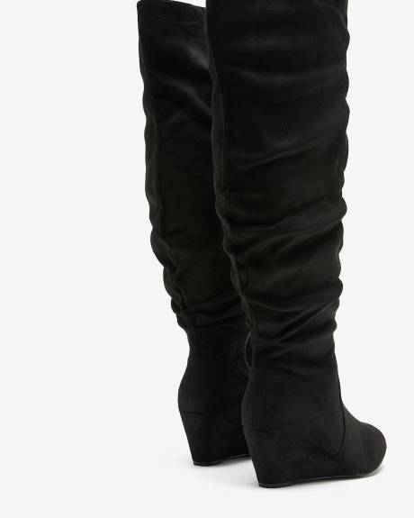 Bottes mi-hautes à talon compensé, pied très large