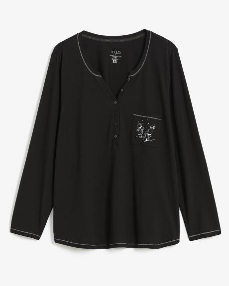 Long-Sleeve Round Henley Neck Pyjama Top - ti Voglio