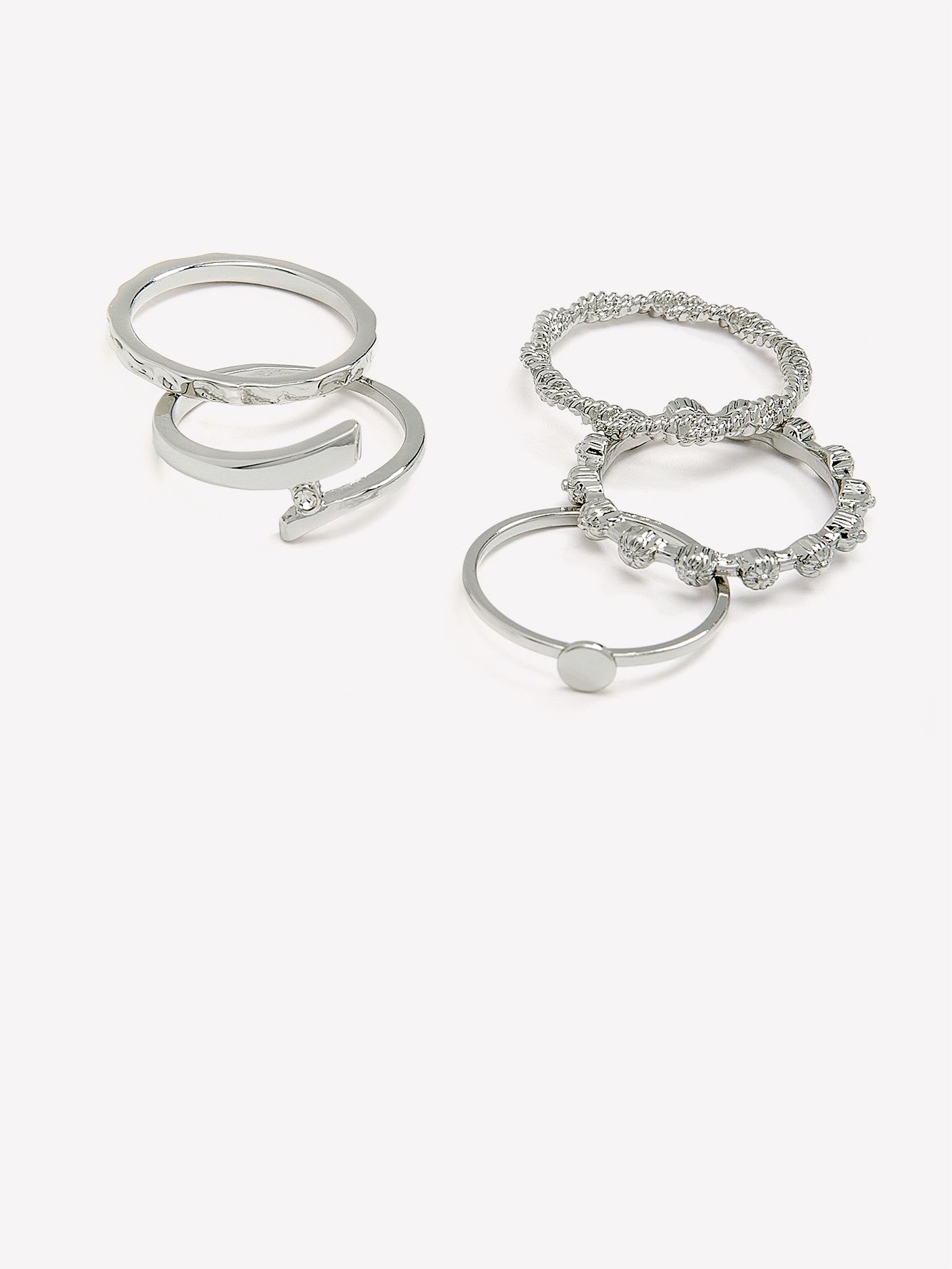 Assorted Rhodium-Plated Rings, Set of 5