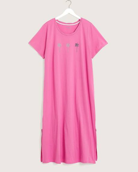 Long Sleepshirt with Twisted Crewneck, Palm Tree Print - ti VOGLIO