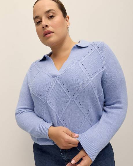 Pull à col polo avec mailles argyle, tissu responsable