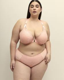 Pink High-Cut Striped Textured Brief with Lace - Déesse Collection