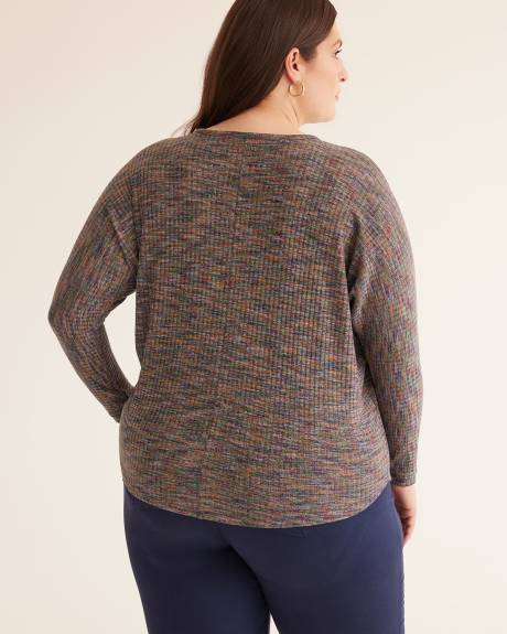 Dolman-Sleeve Mock-Neck Ribbed Knit Top