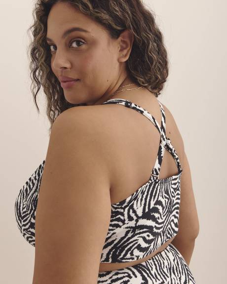 Zebra-Print Plunge Longline Bikini Top