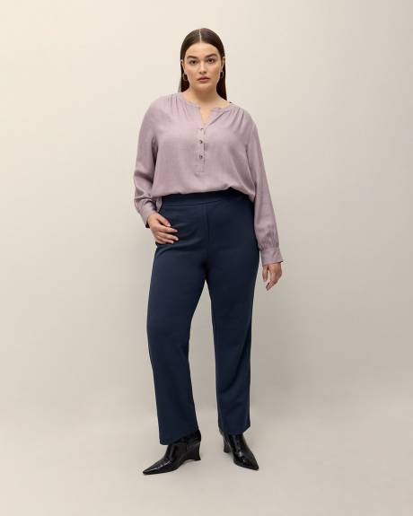 Long-Sleeve Half-Placket Twill Blouse