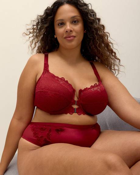 Red Unlined Underwire Front-Closure Lace Bra - Déesse Collection