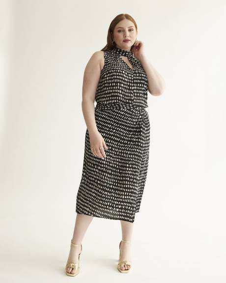 Long Dot Slit Midi Skirt with Twisted Waist