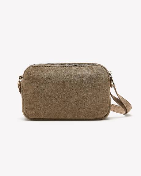 Sac &agrave; main en su&egrave;de color&eacute; &agrave; double fermeture &eacute;clair