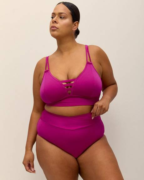 Pink Satin Longline Triangle Bikini Top