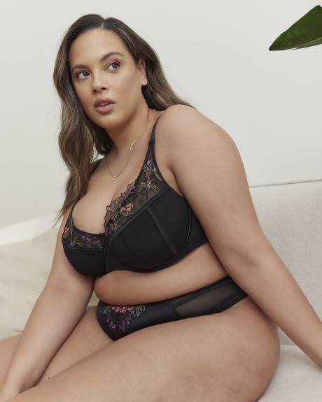 Culotte tanga noire sexy avec mesh et dentelle - Déesse Collection