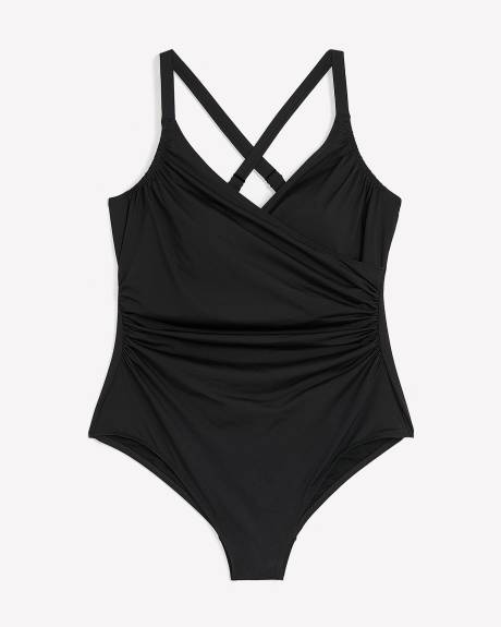 Black Wrap VNeck OnePiece Swimsuit Penningtons