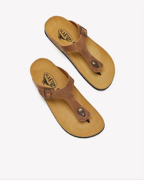 Sandale tong en cuir Jenny, pied large - Plakton