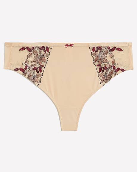 Culotte tanga en microfibre avec maille brodée de fleurs - Déesse Collection