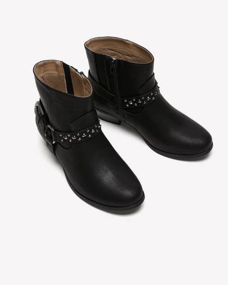 Extra Wide Width, Black Faux Leather Western Bootie