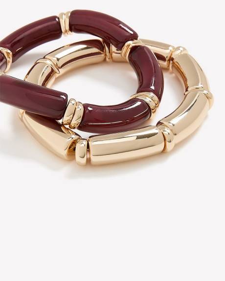 Stretch Metal Bamboo-Look Bangles, Set of 2