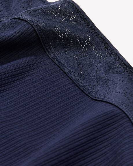 Blue High-Cut Ribbed Brief with Wide Lace Waistband - ti Voglio