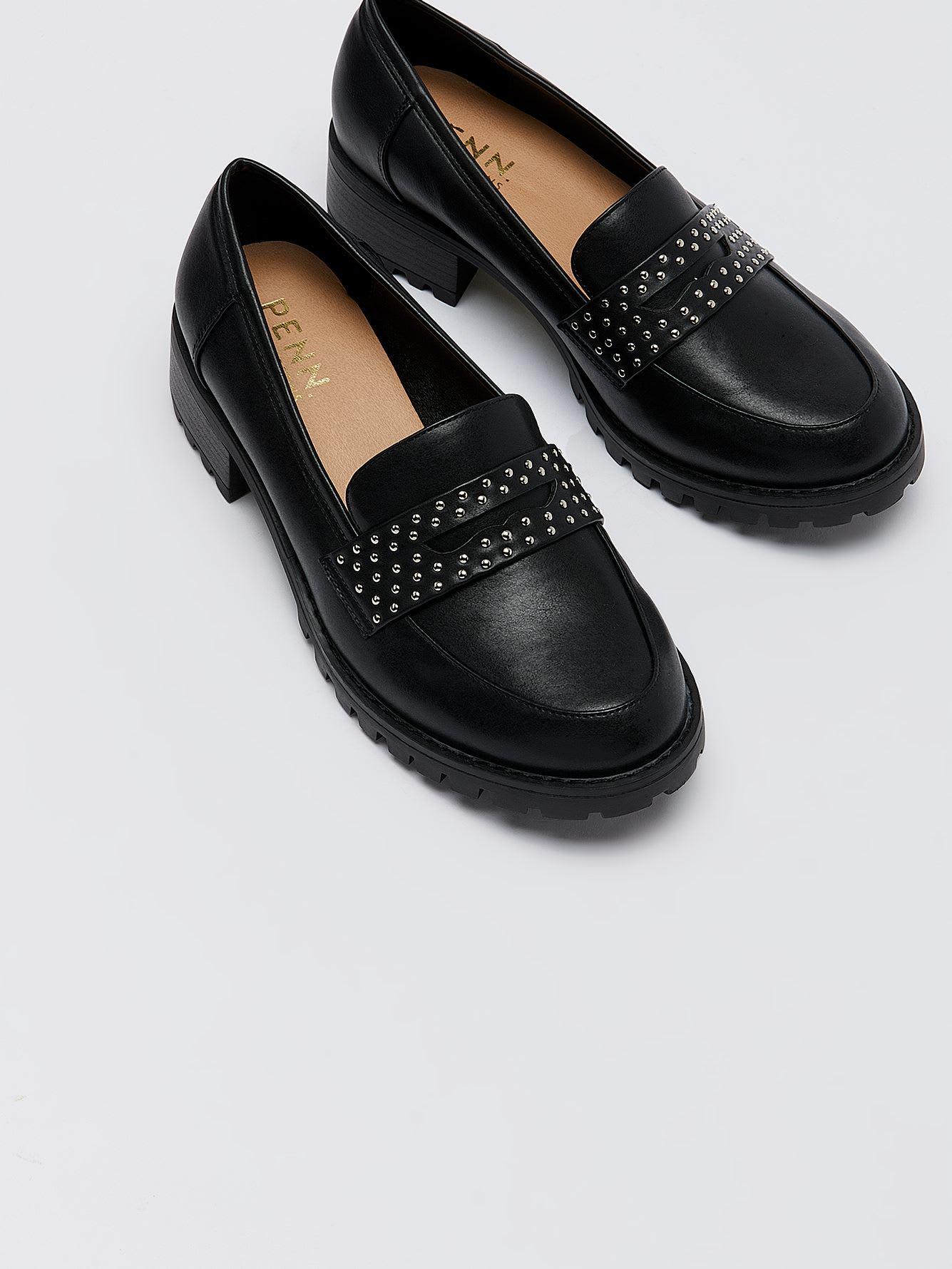 Extra Wide Width, Black Platform Loafer with Shiny Studs | Penningtons