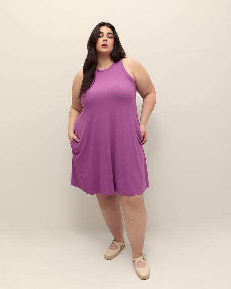 Robe évasée sans manches avec col licou et poches, tissu responsable
