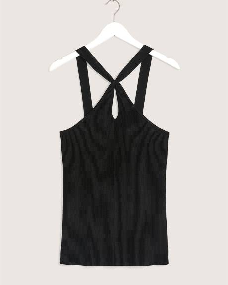 Black Ribbed Halter Sweater with Front Keyhole - Addition Elle