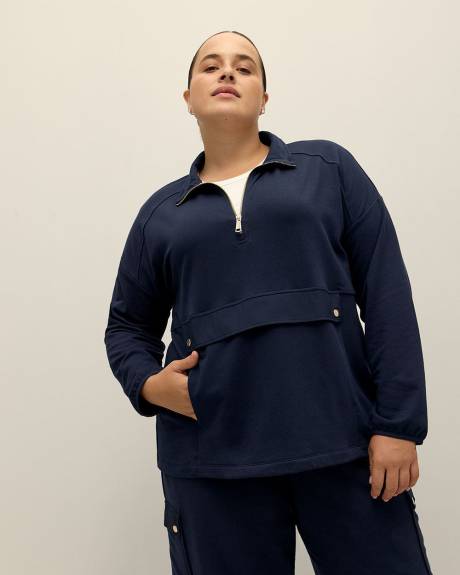 Sweatshirt en tricot français bleu marine avec demi-zip - Active Zone