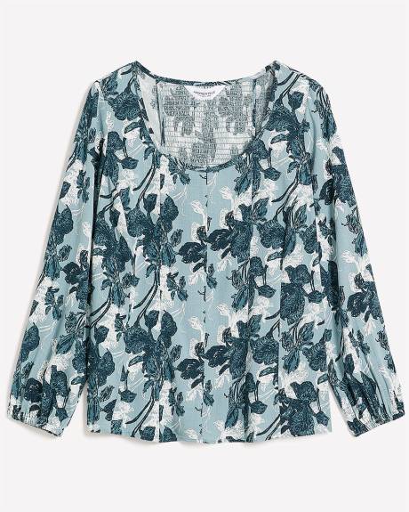Smocked Back Blouse with Long Balloon Sleeves - Addition Elle