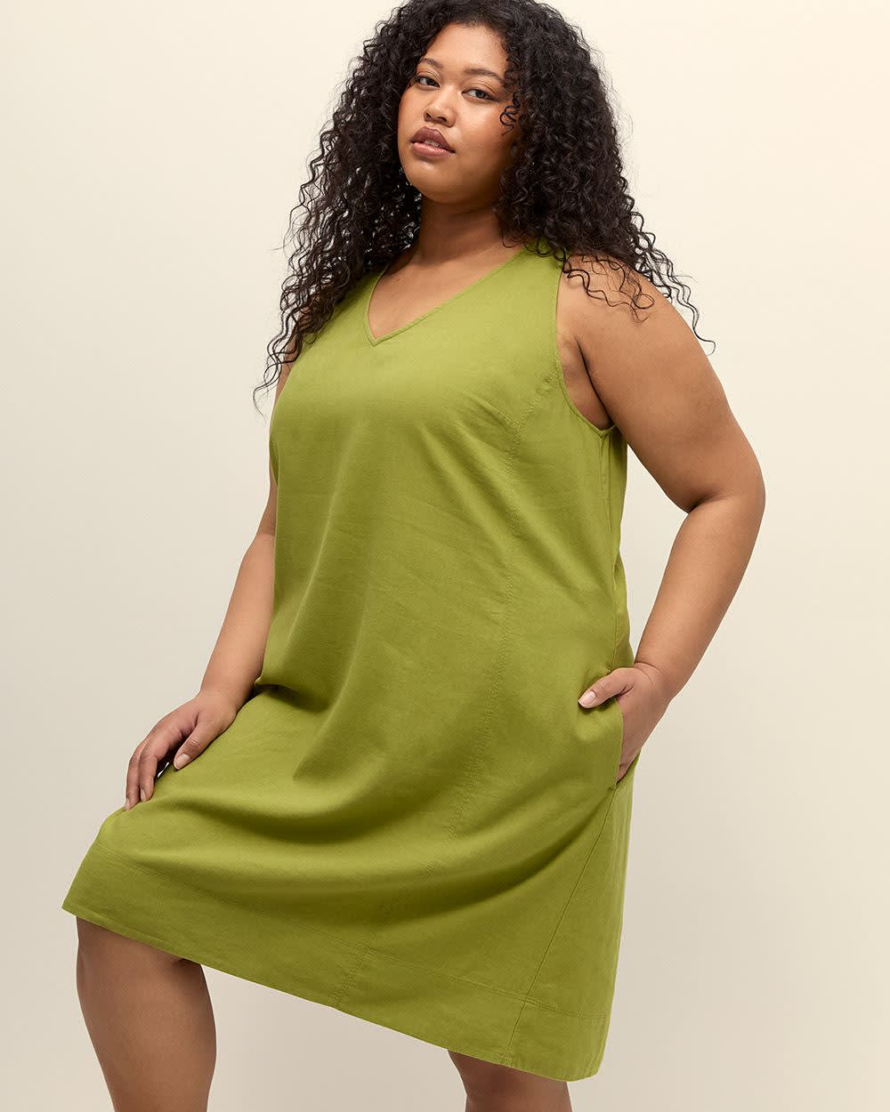 Linen Blend V-Neck A-Line Dress