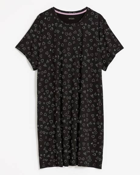 Black Heart-Print Short-Sleeve Sleepshirt - ti Voglio