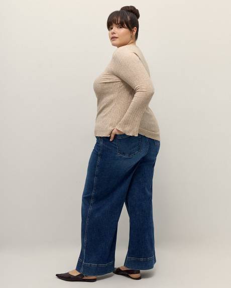 Ribbed Knit Top with Trumpet Sleeves - Addition Elle