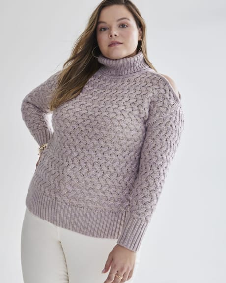 Long-Sleeve Lurex Sweater with Cold Shoulder - Addition Elle