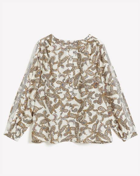 Blouse évasée à manches longues avec garniture, tissu responsable