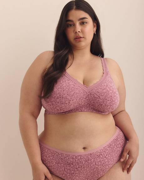 Wireless Unlined Rose Cotton Bra with Lace Trim - ti Voglio