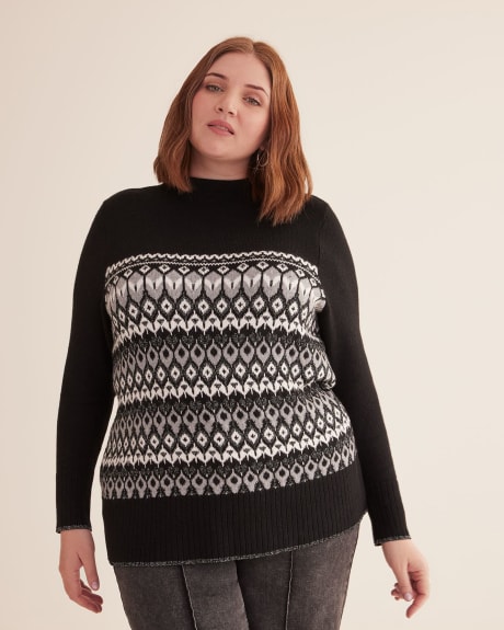 Fair Isle Jacquard Knit Sweater with Lurex