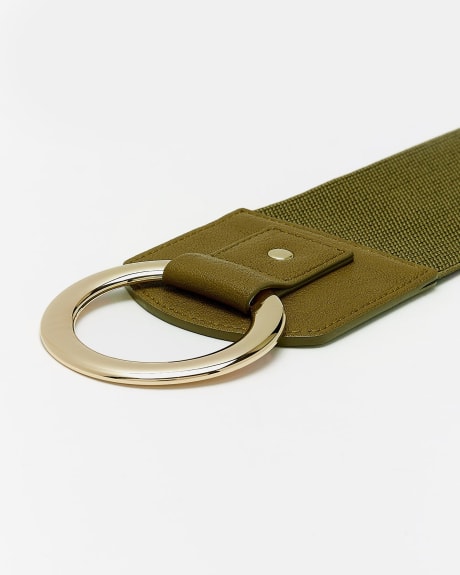 Elastic Waist Belt with Faux Leather Tab