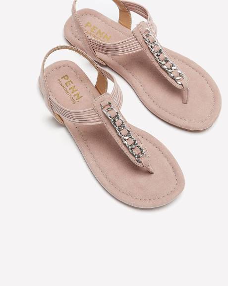 Extra Wide Width, Flat T-Strap Sandal with Chain