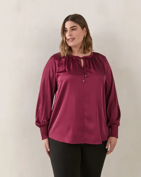 Satin Blouse With Split Neck and Ties - In Every Story