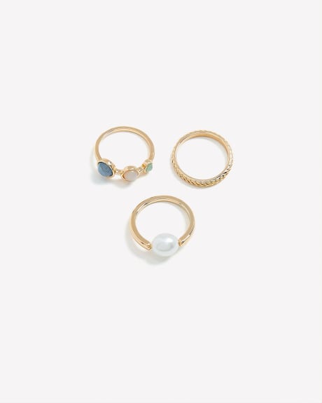 Assorted Rings with Pearls, Set of 3