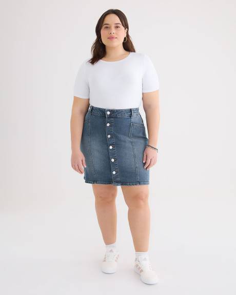 Mini-jupe en denim à panneaux, délavé moyen, tissu responsable - d/C JEANS